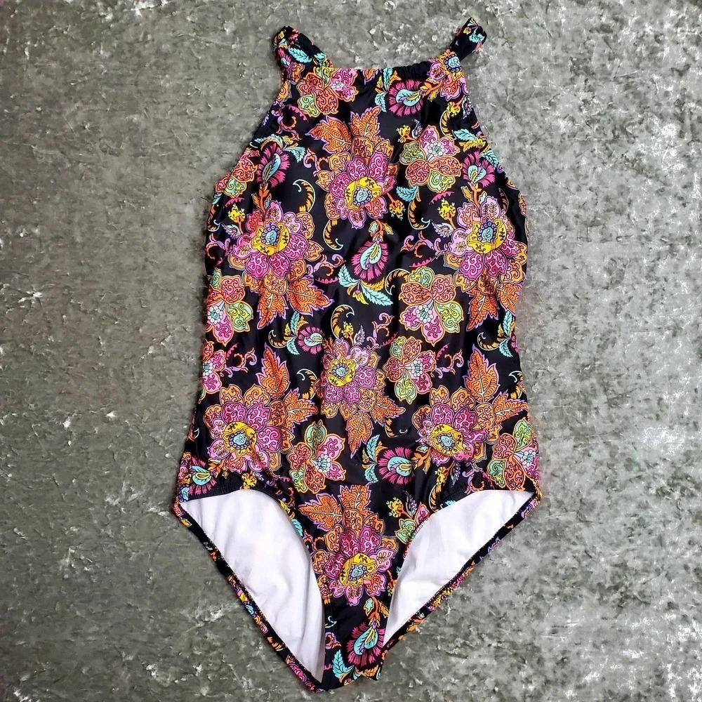 Clean‎ Water Halter Vibrant Floral One-Piece Swimsuit